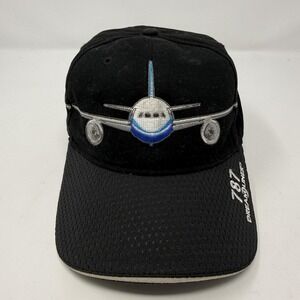 Boeing 787 Dreamliner Hat Cap Strap Back Mens Black Embroidered Airplane Jet